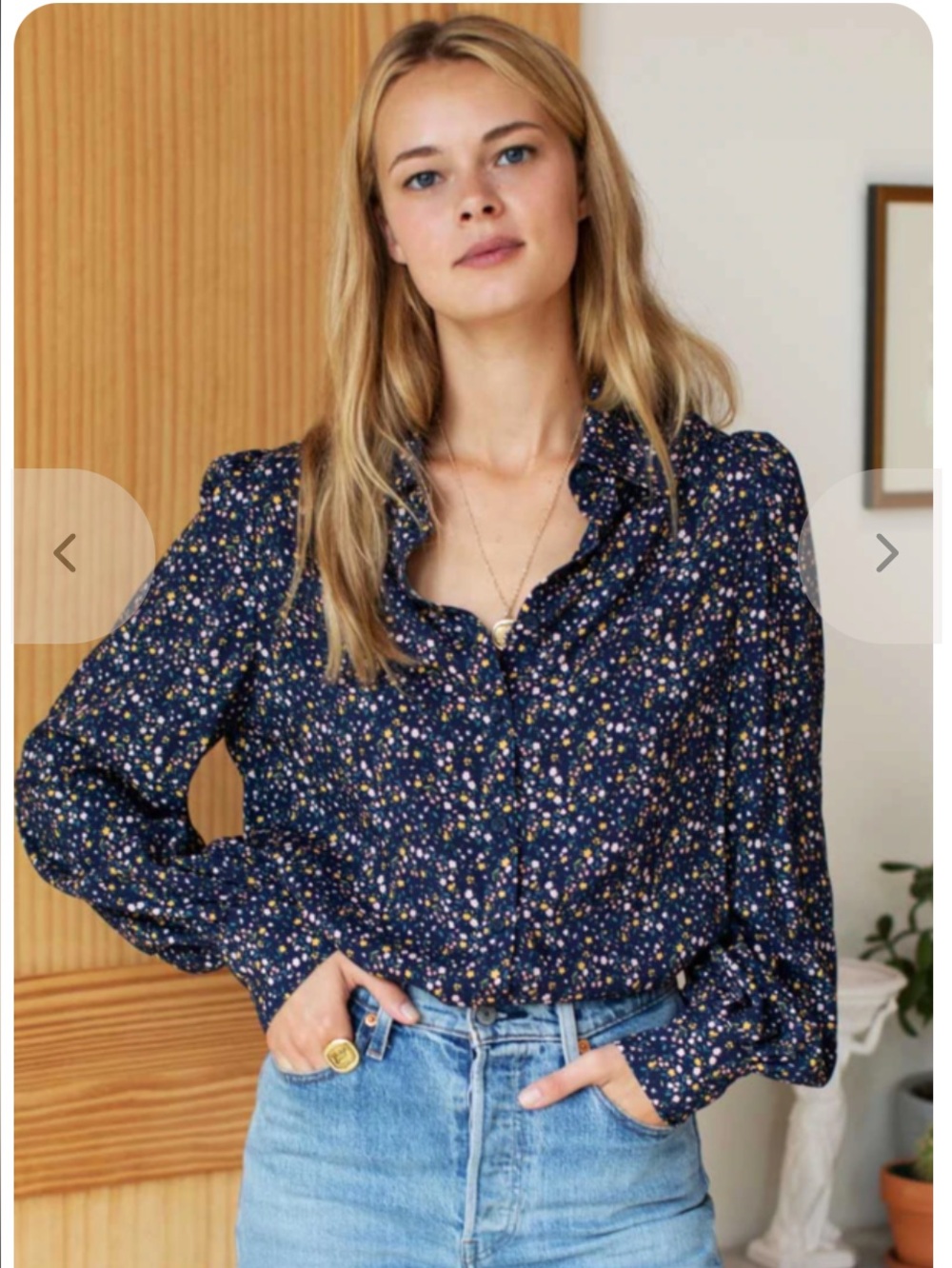 Emerson Fry Daisy Navy Floral blouse button up top